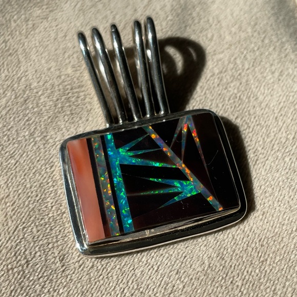 Gorgeous One of a Kind silver inlaid opal pendant nature design - Picture 1 of 7